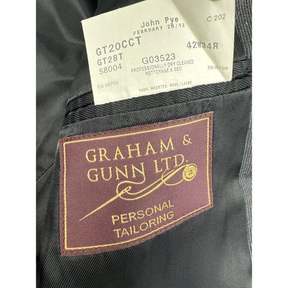Graham & Gunn Bespoke‎ Men’s Grey Pinstripe Wool Suit Sz 42 R Pants 33x27 2012 - Picture 4 of 16